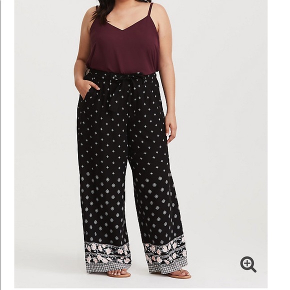 torrid Pants - Torrid Black Border Print Challis Wide Leg Pant